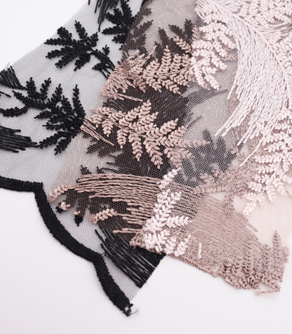 【25SS-385】スカラップ付きリーフ柄刺繍チュールレース　/0.5ｙあたり＝～1435円