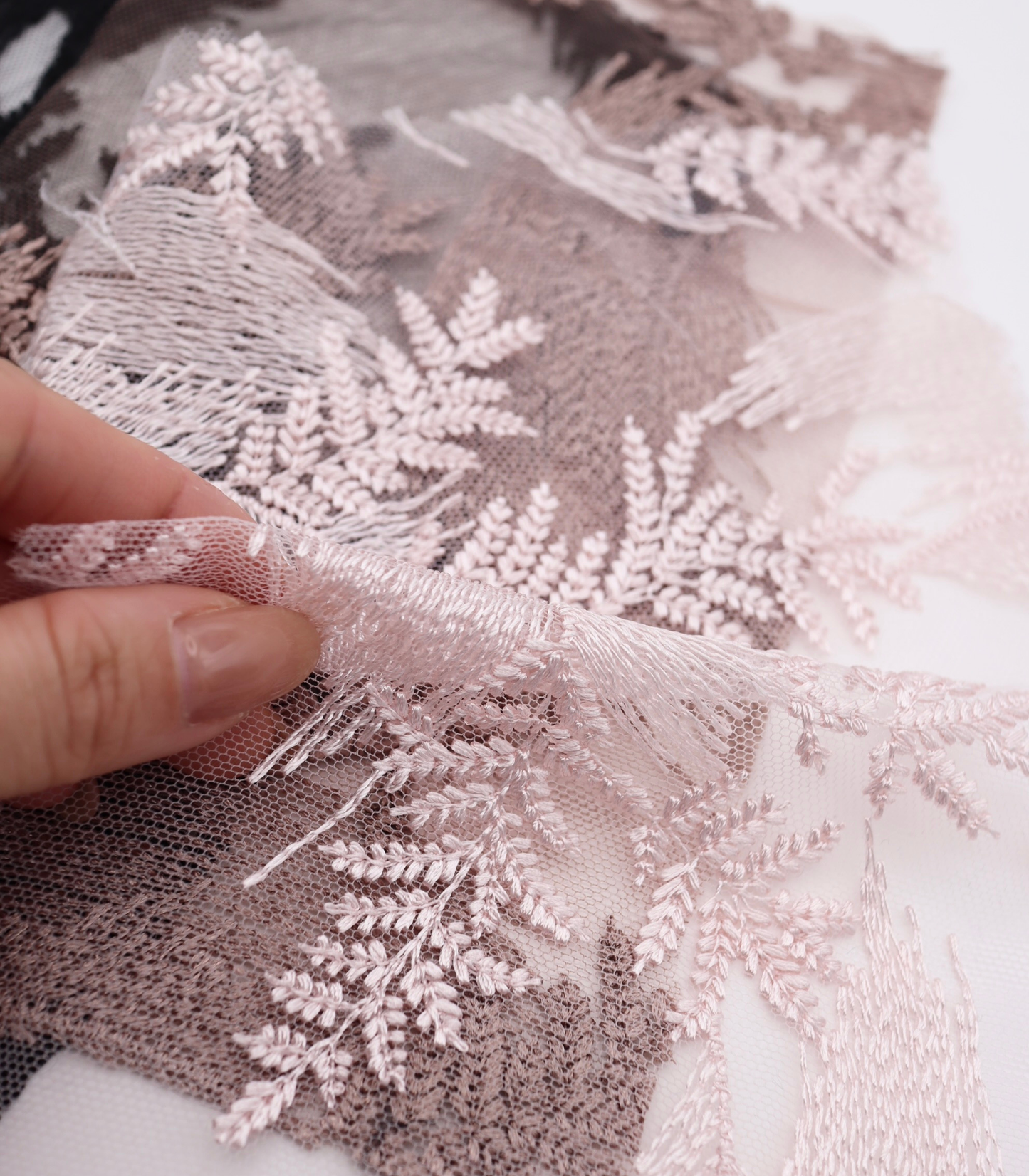【25SS-385】スカラップ付きリーフ柄刺繍チュールレース　/0.5ｙあたり＝～1435円