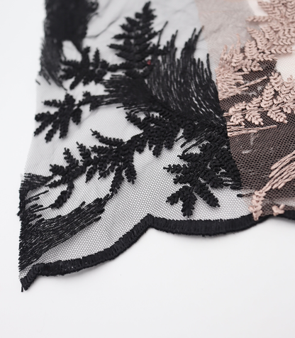 【25SS-385】スカラップ付きリーフ柄刺繍チュールレース　/0.5ｙあたり＝～1435円