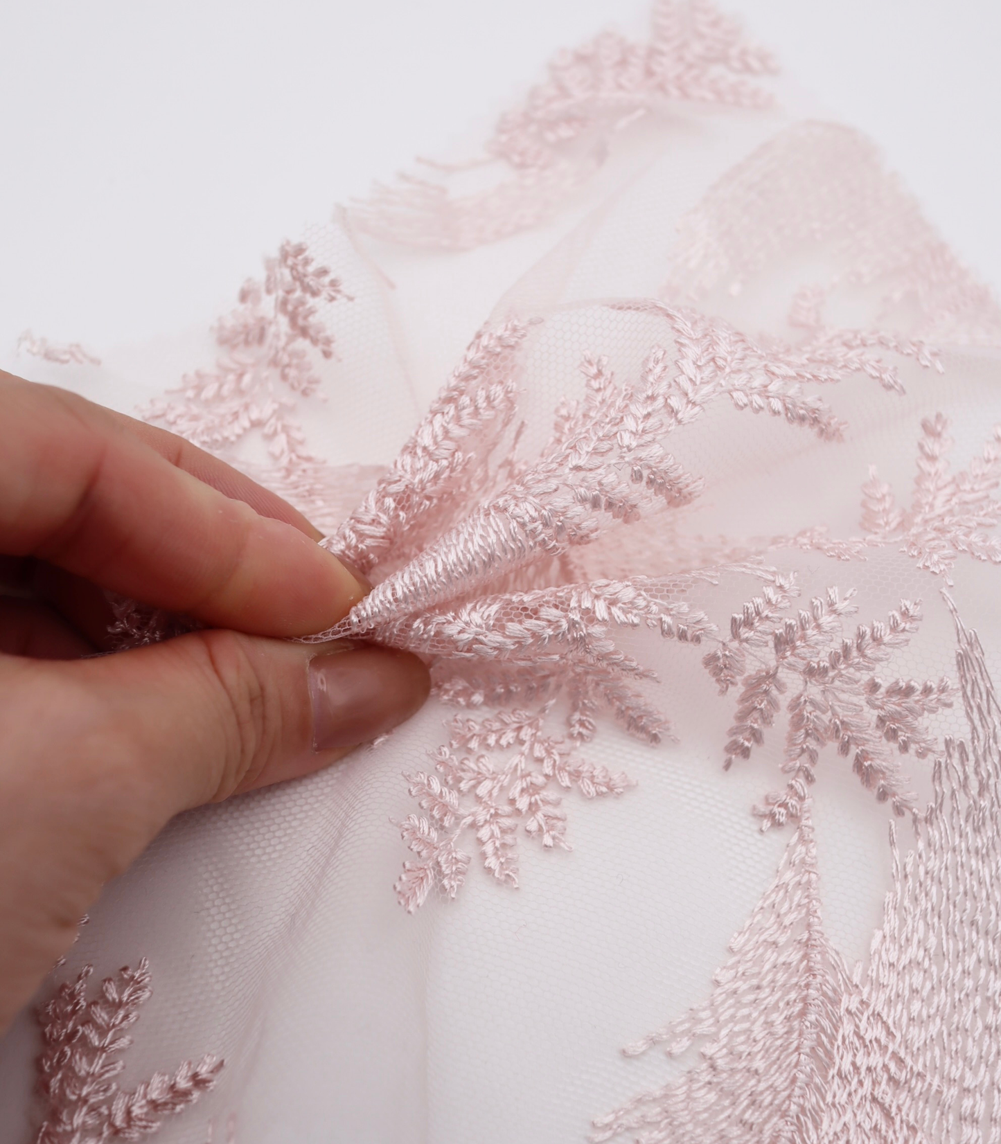 【25SS-385】スカラップ付きリーフ柄刺繍チュールレース　/0.5ｙあたり＝～1435円