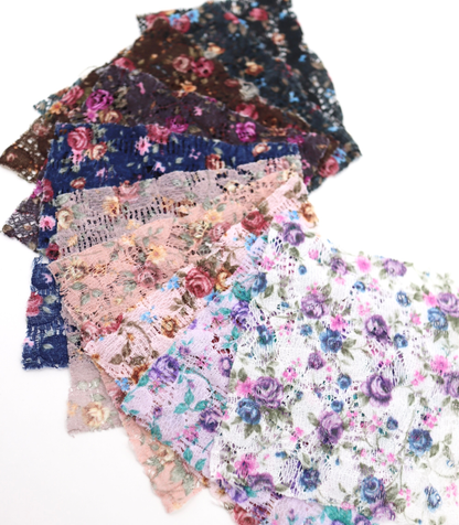 【25SS-451】小花柄プリントしぼ織レース　/0.5ｙあたり=～630円