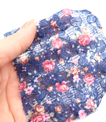 【25SS-451】小花柄プリントしぼ織レース　/0.5ｙあたり=～630円