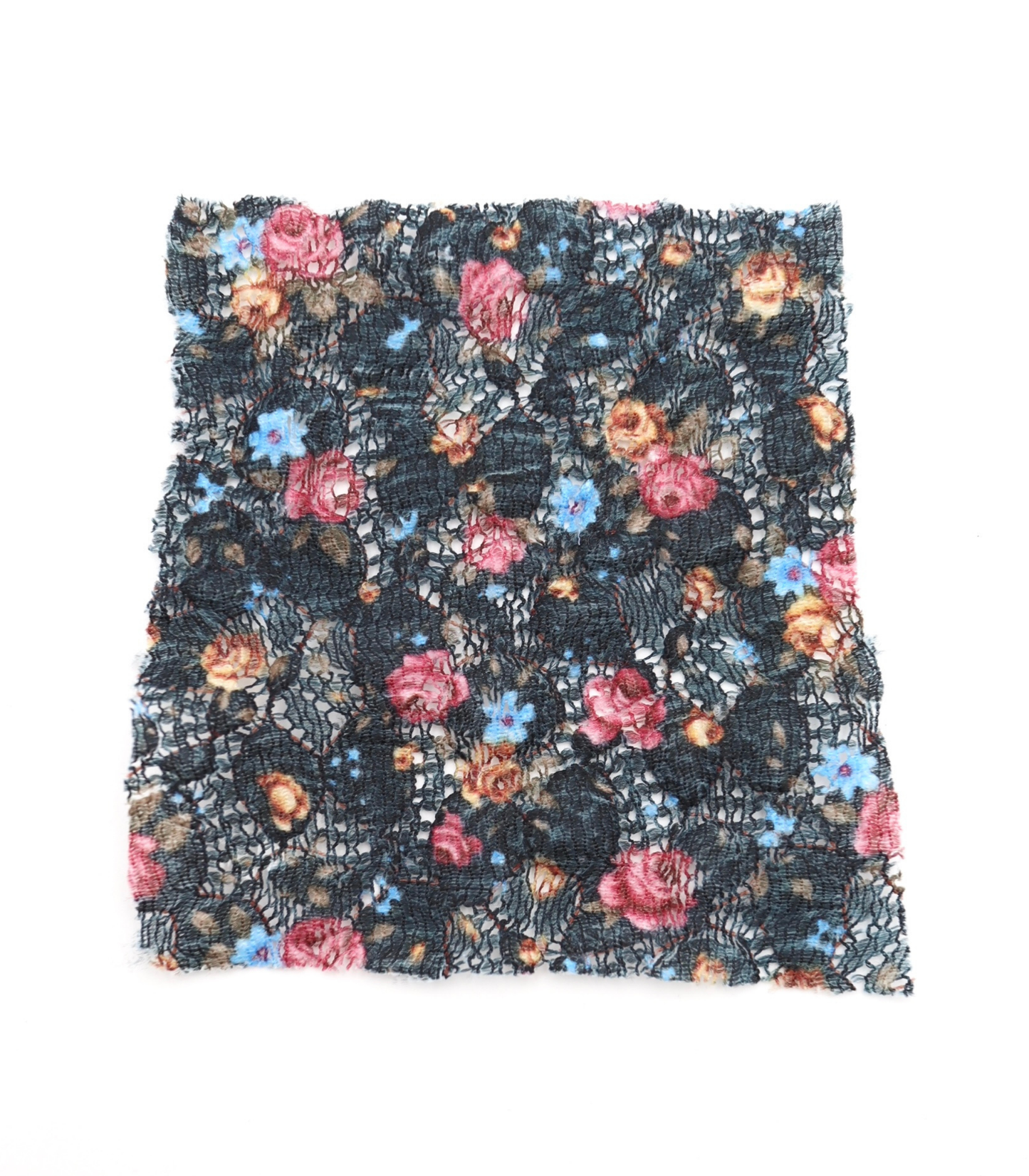 【25SS-451】小花柄プリントしぼ織レース　/0.5ｙあたり=～630円