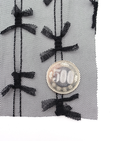 【25SS-403】立体リボン付きストライプステッチチュール　/0.5ｙあたり=～725円