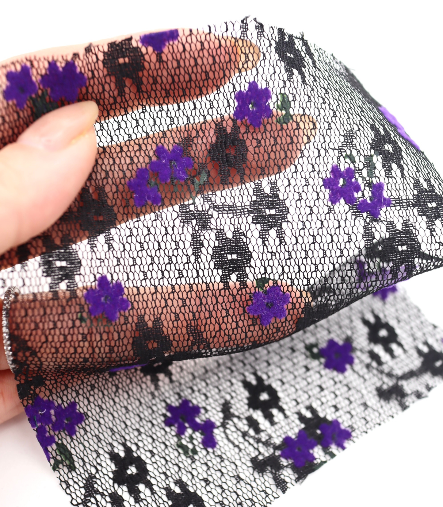 【25SS-427】小花柄フロッキープリント×小花柄チュールレース　/0.5ｙあたり=～810円
