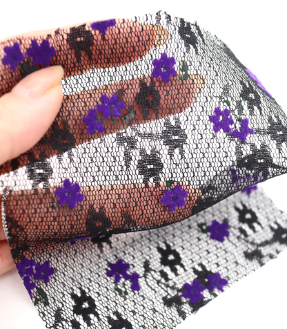 【25SS-427】小花柄フロッキープリント×小花柄チュールレース　/0.5ｙあたり=～810円