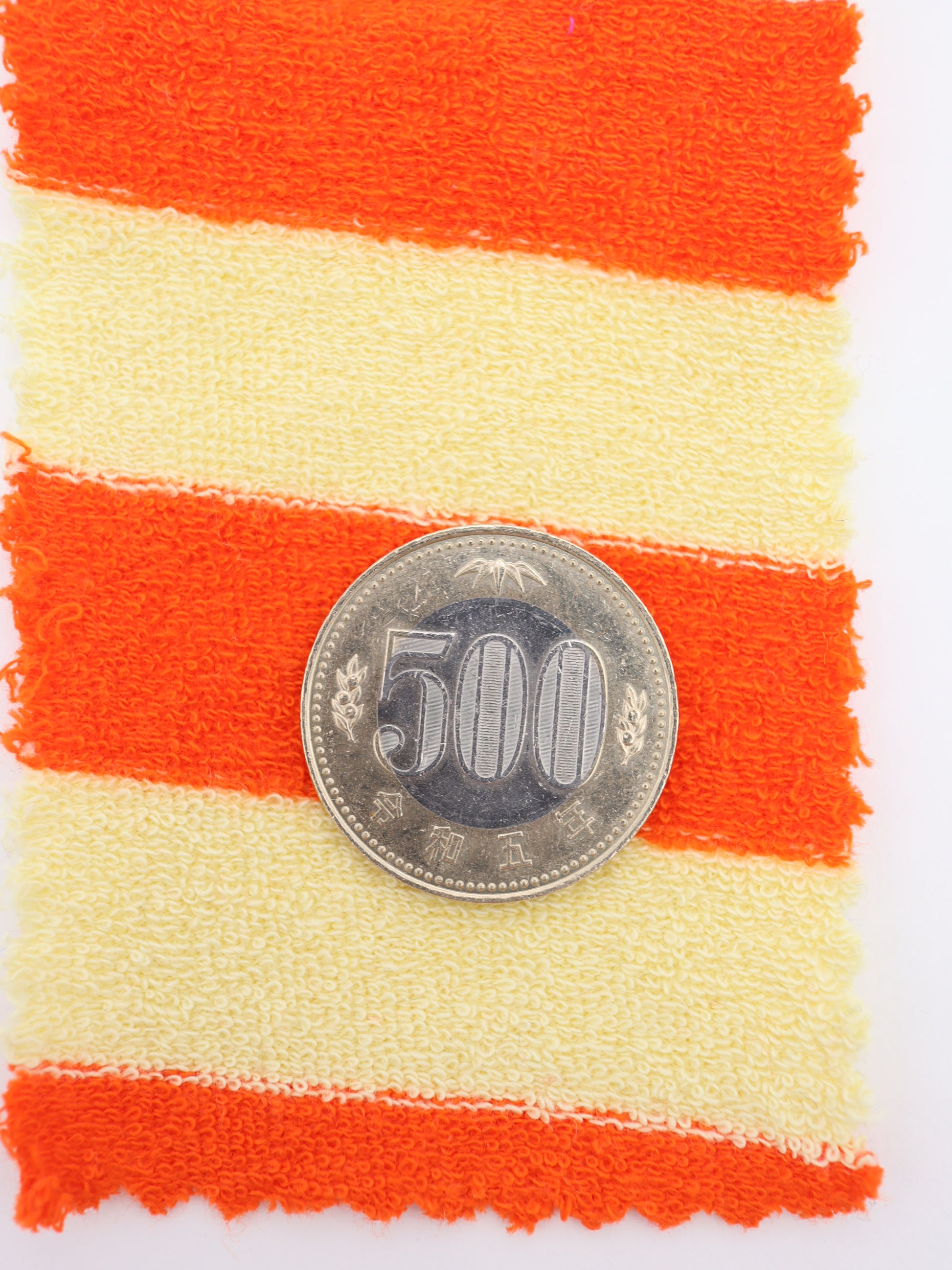 500円玉との比較で見るパイルの毛足とボーダーのピッチサイズ