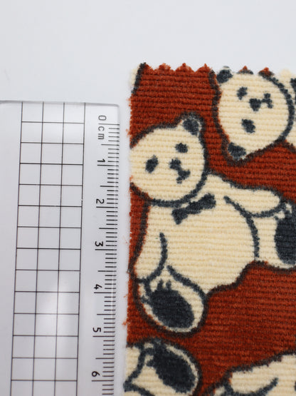 虚無感クマちゃんプリント・サマーコール生地（細畝）｜【生地幅】約147センチ 【混率】綿50％ポリエステル50％｜ドッグウェア・キッズ服・バッグ・パンツ向き