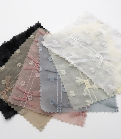 【25SS-147】チュールリボン付きカットドビードットローン　/0.5ｙあたり = ～995円