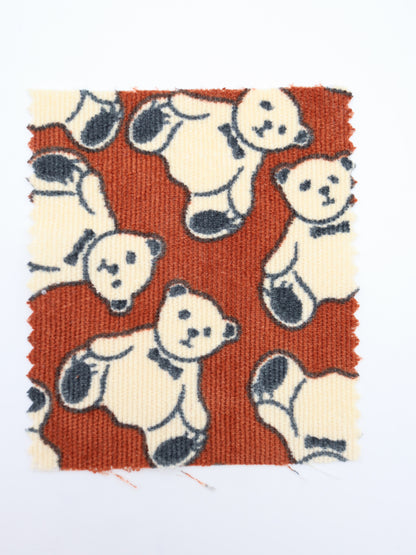 虚無感クマちゃんプリント・サマーコール生地（細畝）｜【生地幅】約147センチ 【混率】綿50％ポリエステル50％｜ドッグウェア・キッズ服・バッグ・パンツ向き