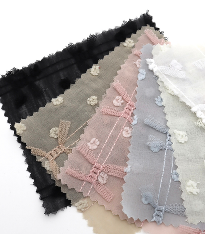 【25SS-147】チュールリボン付きカットドビードットローン　/0.5ｙあたり = ～995円