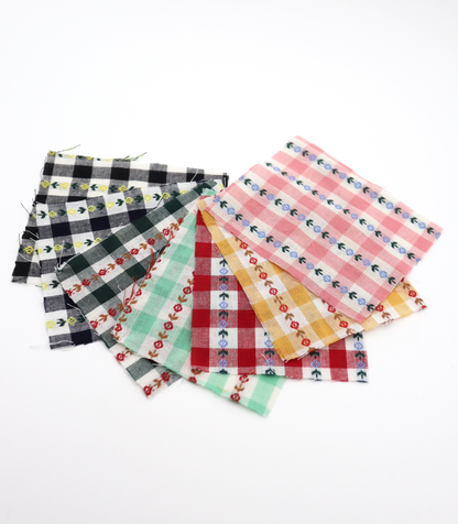 【25SS-318】ストライプ小花柄刺繍先染めギンガムチェック　/0.5ｙあたり=～630円