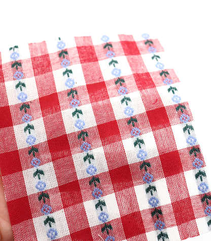 【25SS-318】ストライプ小花柄刺繍先染めギンガムチェック　/0.5ｙあたり=～630円