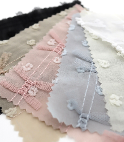 【25SS-147】チュールリボン付きカットドビードットローン　/0.5ｙあたり = ～995円