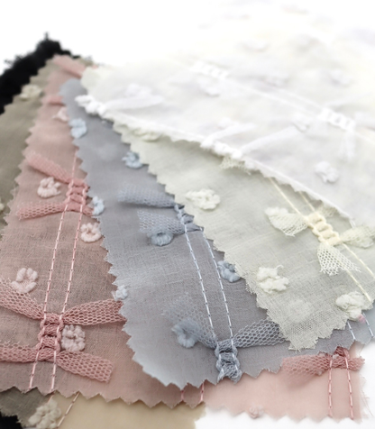 【25SS-147】チュールリボン付きカットドビードットローン　/0.5ｙあたり = ～995円