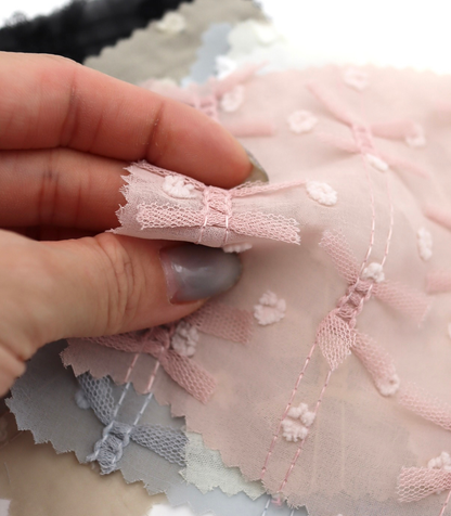 【25SS-147】チュールリボン付きカットドビードットローン　/0.5ｙあたり = ～995円