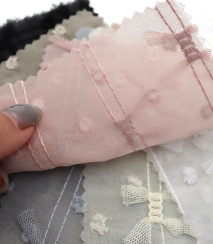 【25SS-147】チュールリボン付きカットドビードットローン　/0.5ｙあたり = ～995円