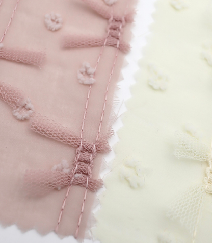 【25SS-147】チュールリボン付きカットドビードットローン　/0.5ｙあたり = ～995円