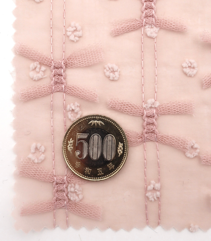 【25SS-147】チュールリボン付きカットドビードットローン　/0.5ｙあたり = ～995円