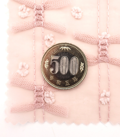 【25SS-147】チュールリボン付きカットドビードットローン　/0.5ｙあたり = ～995円