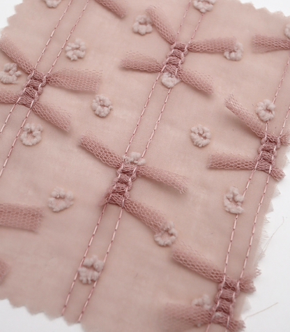 【25SS-147】チュールリボン付きカットドビードットローン　/0.5ｙあたり = ～995円