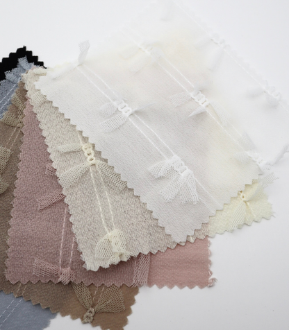 【25SS-144】チュールリボン付きストライプステッチシフォンジョーゼット　/0.5ｙあたり = ～1000円