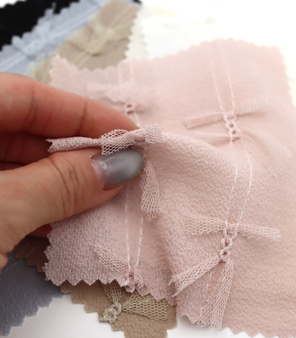 【25SS-144】チュールリボン付きストライプステッチシフォンジョーゼット　/0.5ｙあたり = ～1000円