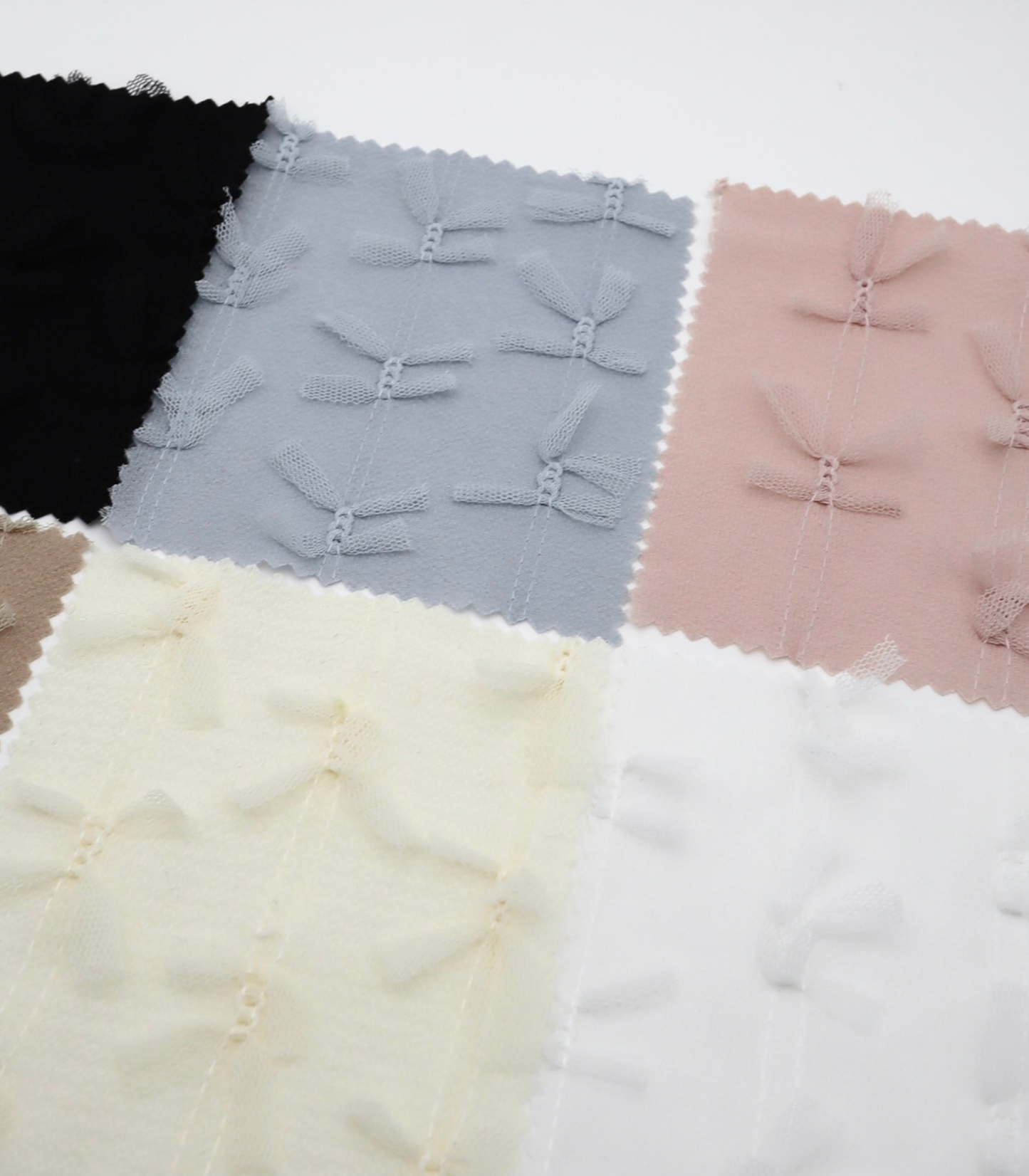 【25SS-144】チュールリボン付きストライプステッチシフォンジョーゼット　/0.5ｙあたり = ～1000円