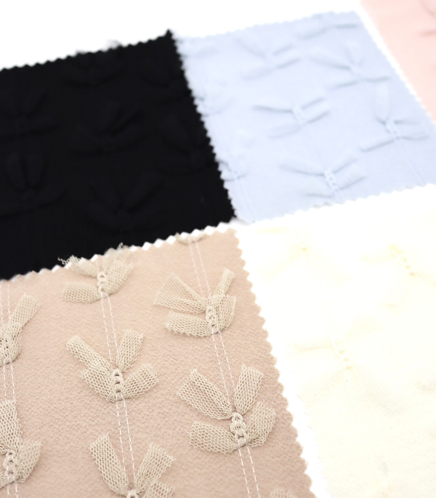 【25SS-144】チュールリボン付きストライプステッチシフォンジョーゼット　/0.5ｙあたり = ～1000円