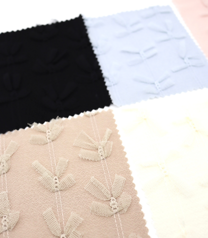 【25SS-144】チュールリボン付きストライプステッチシフォンジョーゼット　/0.5ｙあたり = ～1000円