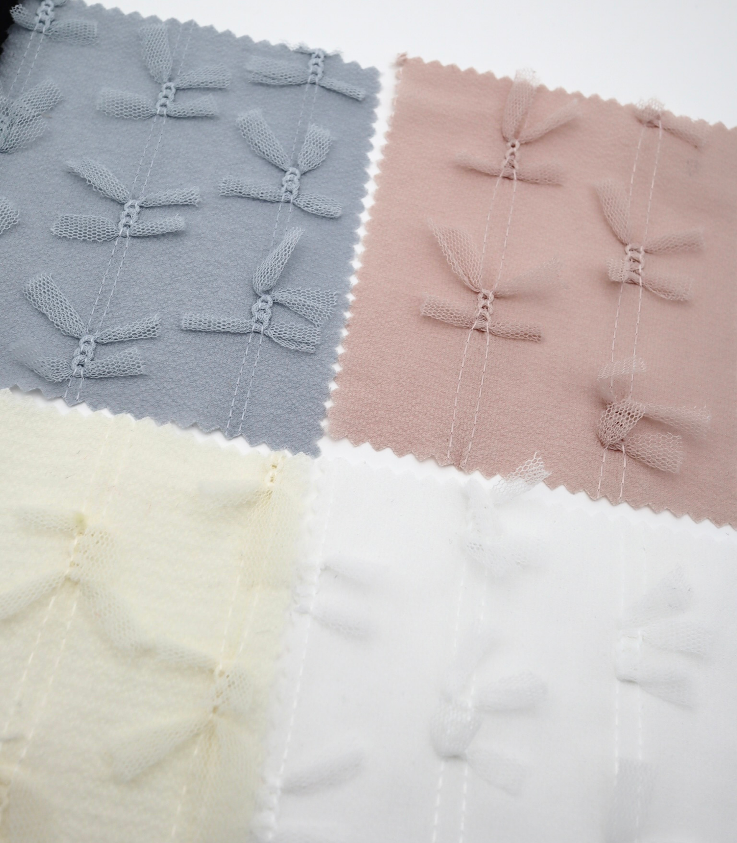 【25SS-144】チュールリボン付きストライプステッチシフォンジョーゼット　/0.5ｙあたり = ～1000円