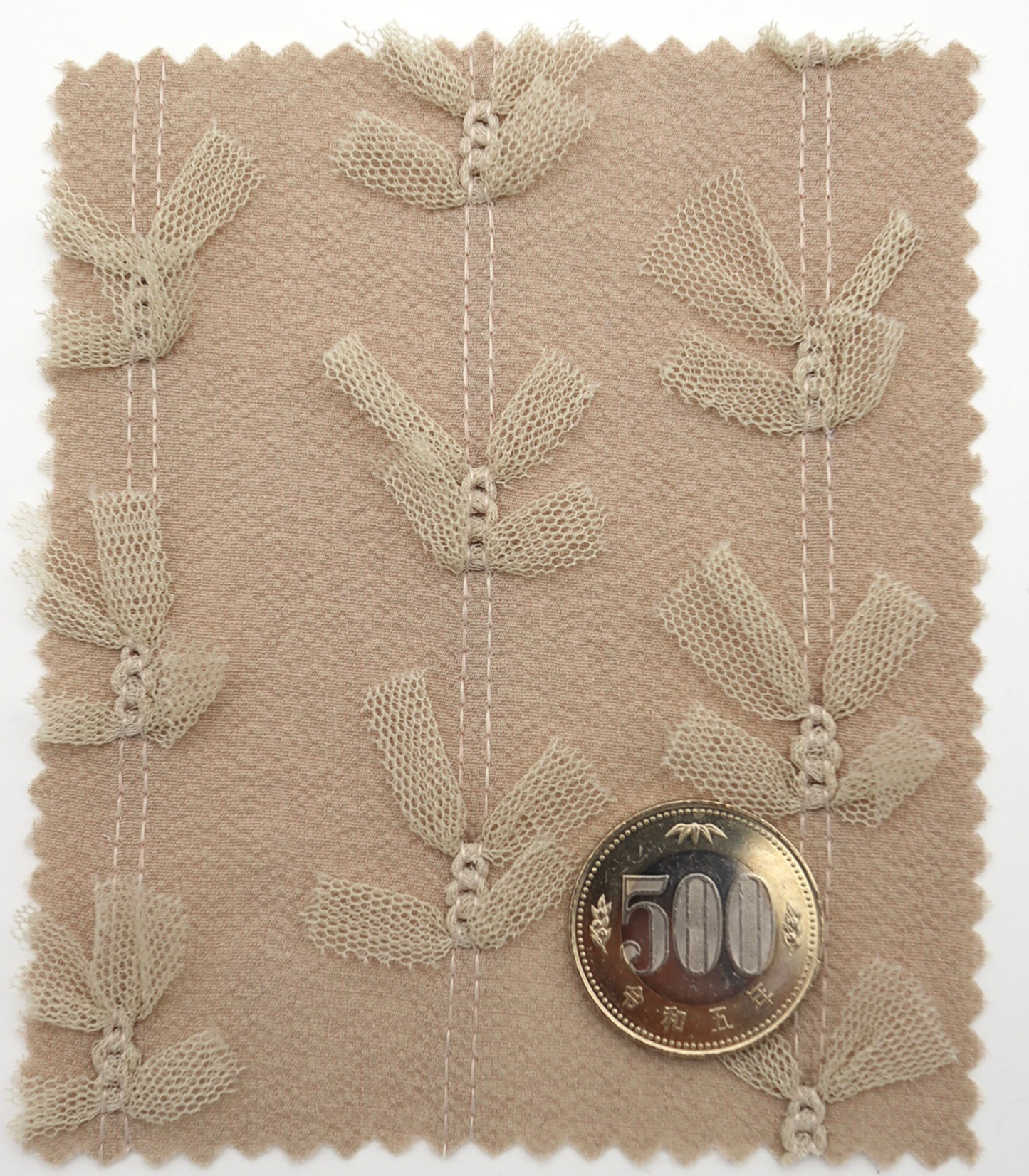 【25SS-144】チュールリボン付きストライプステッチシフォンジョーゼット　/0.5ｙあたり = ～1000円