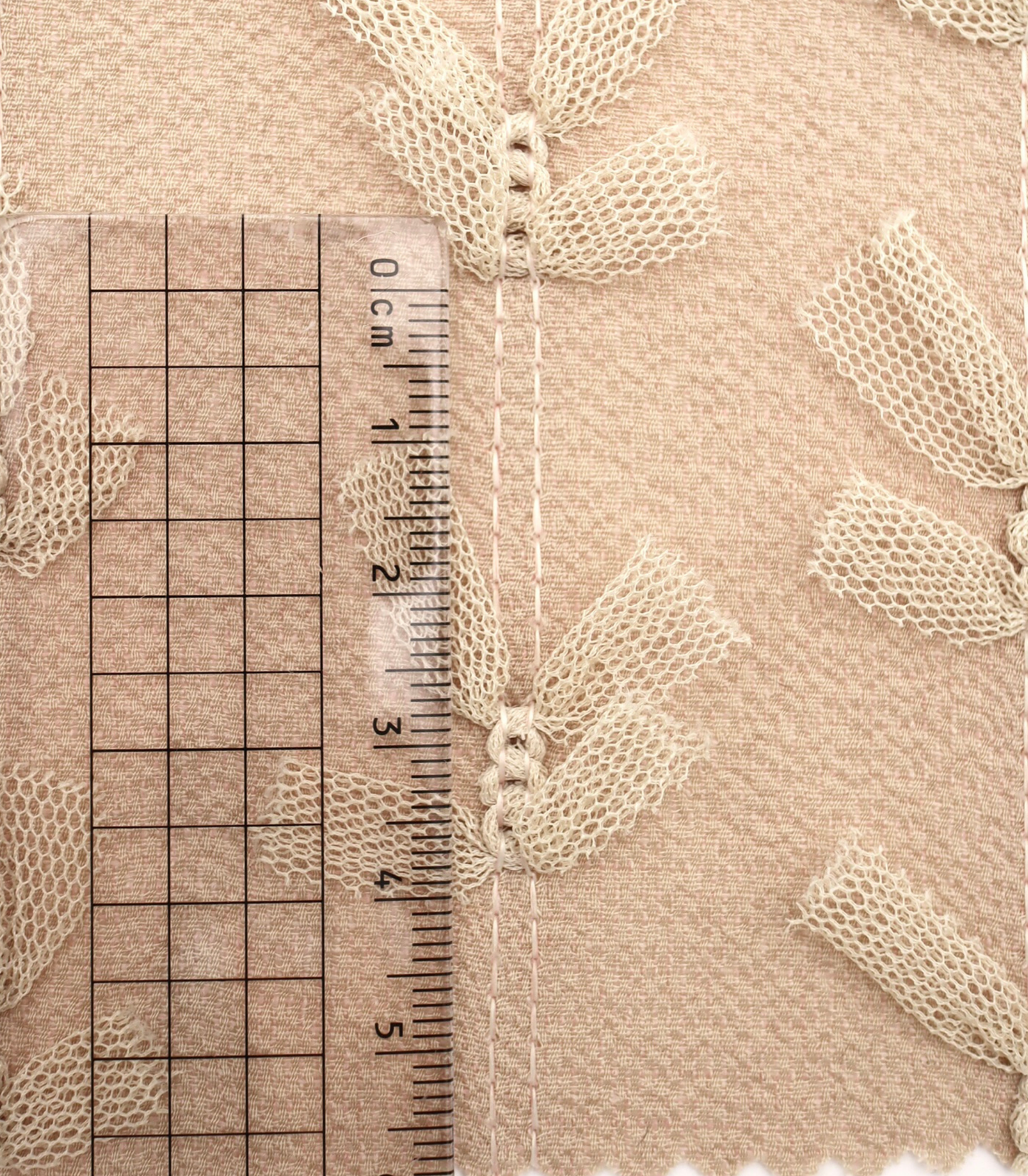 【25SS-144】チュールリボン付きストライプステッチシフォンジョーゼット　/0.5ｙあたり = ～1000円