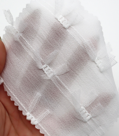 【25SS-144】チュールリボン付きストライプステッチシフォンジョーゼット　/0.5ｙあたり = ～1000円