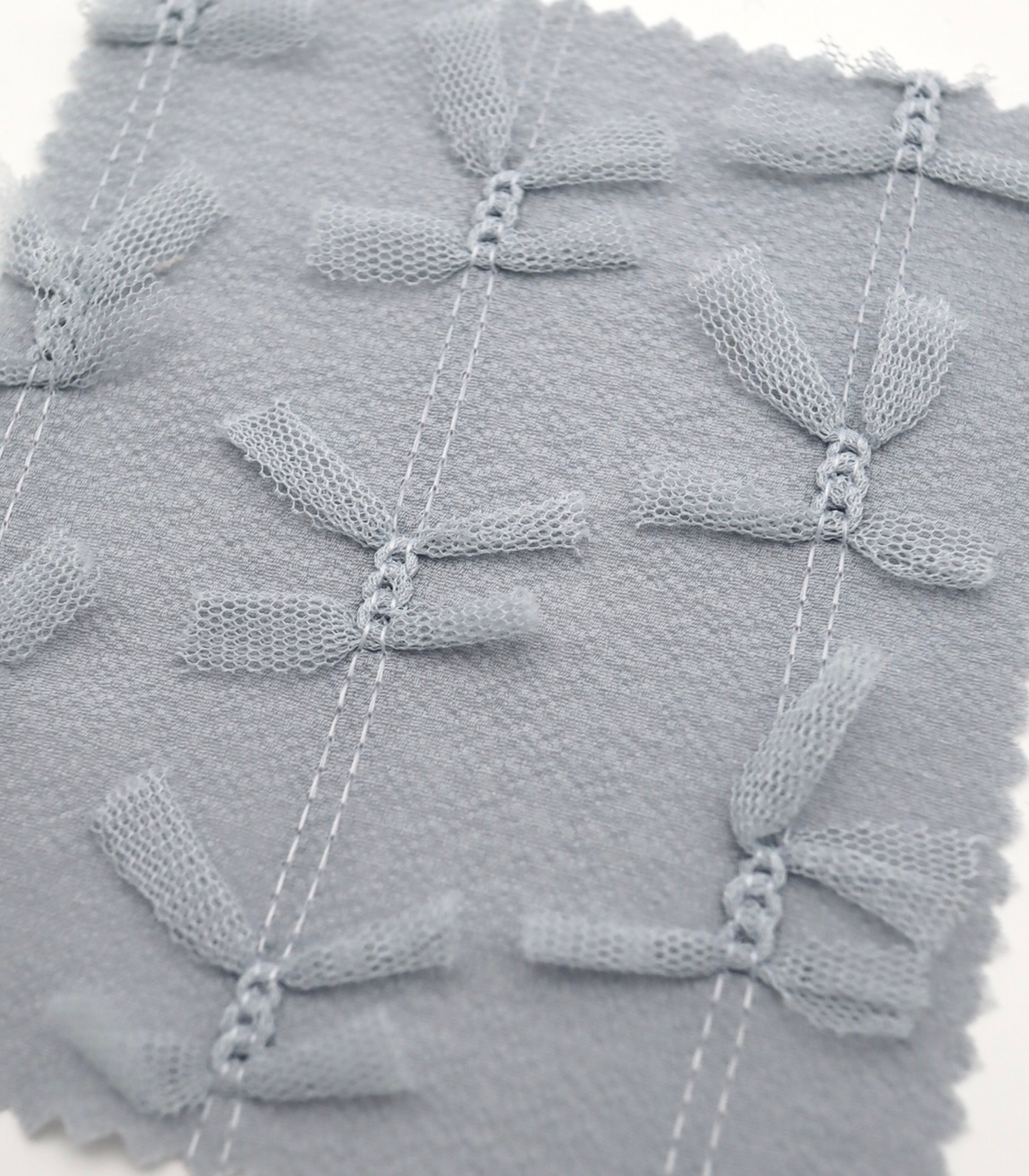 【25SS-144】チュールリボン付きストライプステッチシフォンジョーゼット　/0.5ｙあたり = ～1000円