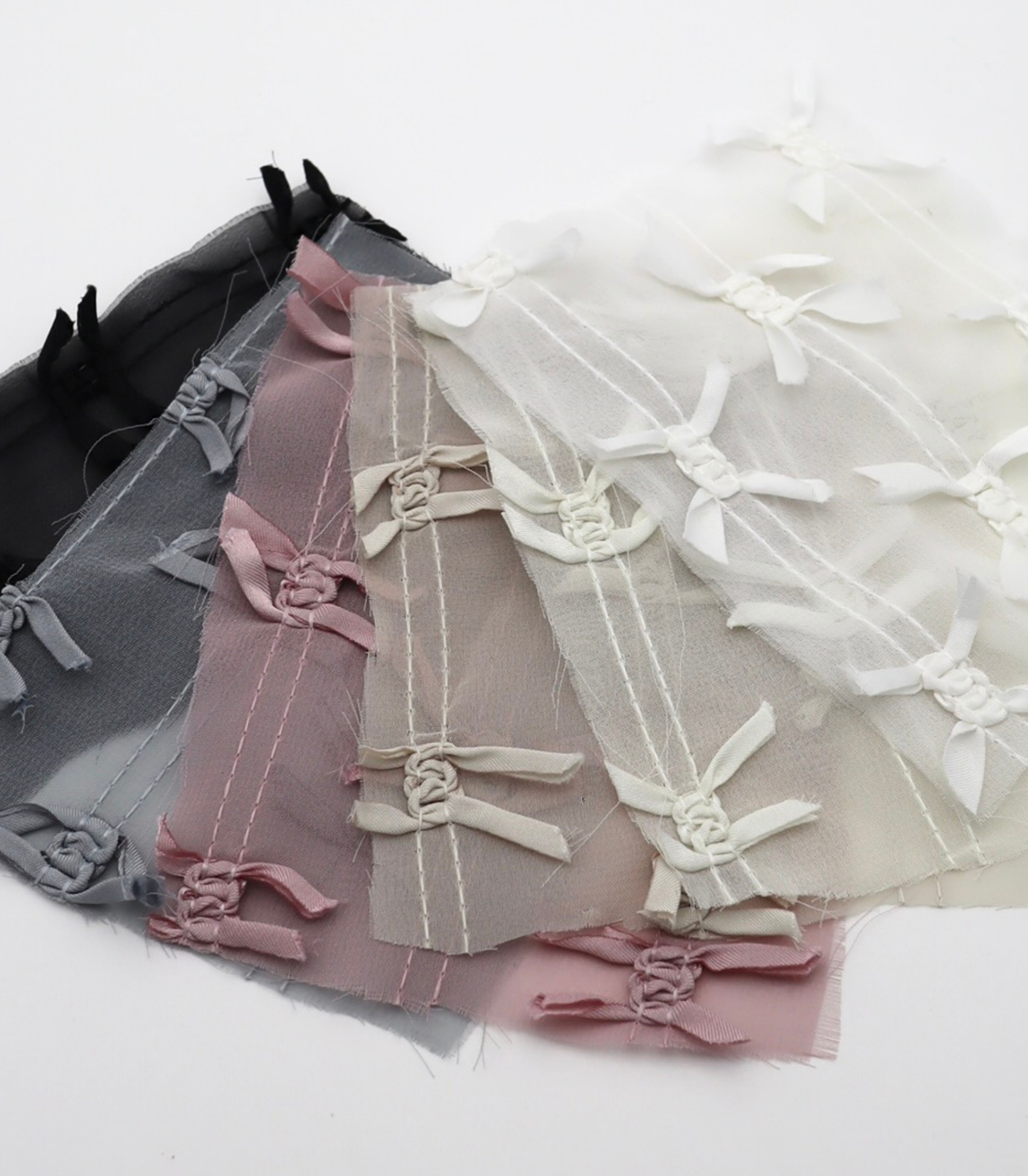 【25SS-143】サテンリボン付きストライプステッチシフォン　/0.5ｙあたり = ～1020円