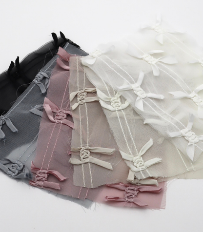 【25SS-143】サテンリボン付きストライプステッチシフォン　/0.5ｙあたり = ～1020円