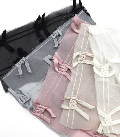 【25SS-143】サテンリボン付きストライプステッチシフォン　/0.5ｙあたり = ～1020円