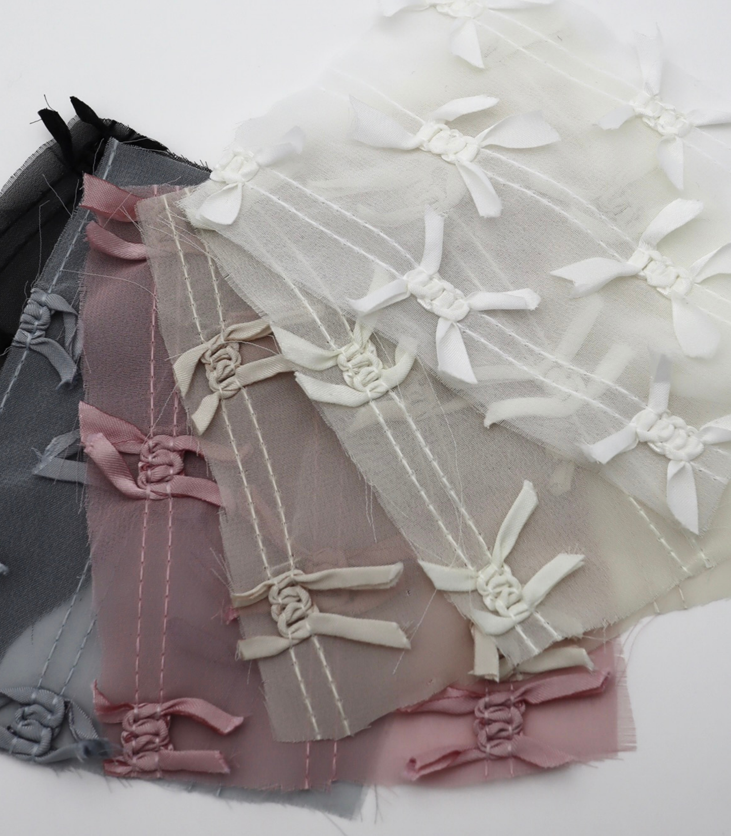 【25SS-143】サテンリボン付きストライプステッチシフォン　/0.5ｙあたり = ～1020円