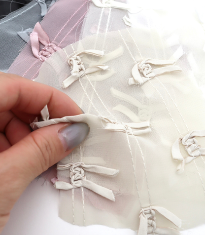 【25SS-143】サテンリボン付きストライプステッチシフォン　/0.5ｙあたり = ～1020円