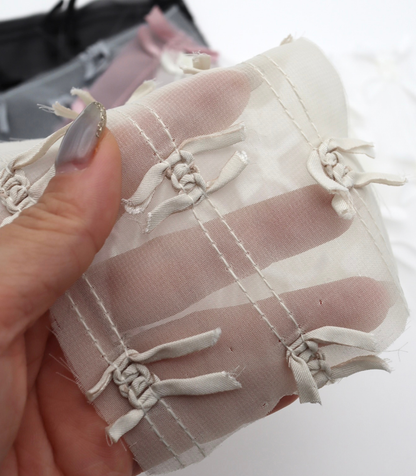 【25SS-143】サテンリボン付きストライプステッチシフォン　/0.5ｙあたり = ～1020円