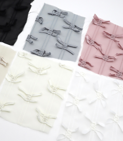 【25SS-143】サテンリボン付きストライプステッチシフォン　/0.5ｙあたり = ～1020円