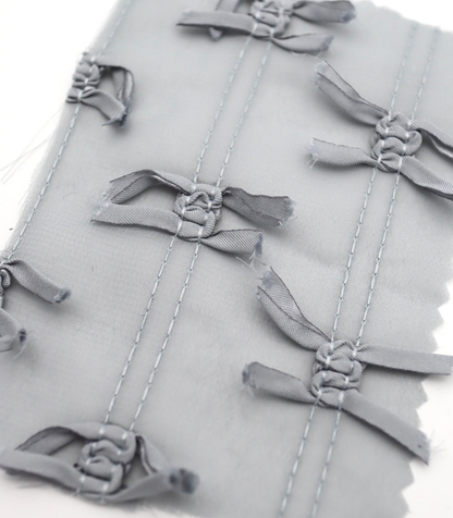 【25SS-143】サテンリボン付きストライプステッチシフォン　/0.5ｙあたり = ～1020円