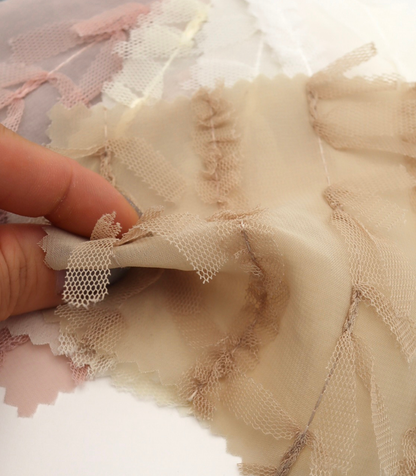 【25SS-063】チュールフリル×チュールリボン付きシフォン　/0.5ｙあたり = ～ 915円