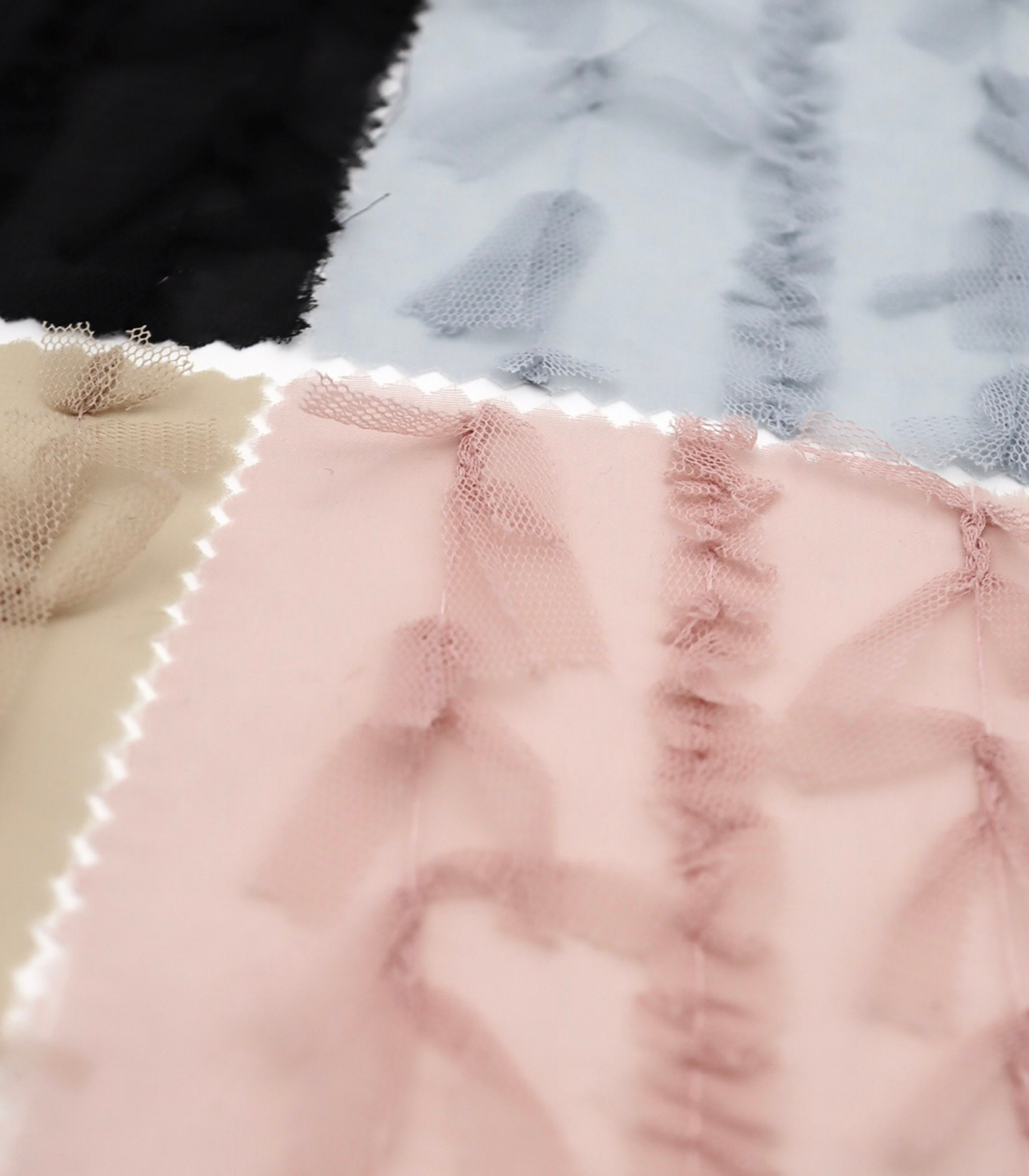 【25SS-063】チュールフリル×チュールリボン付きシフォン　/0.5ｙあたり = ～ 915円