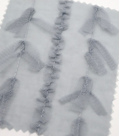 【25SS-063】チュールフリル×チュールリボン付きシフォン　/0.5ｙあたり = ～ 915円