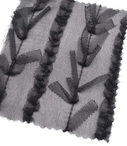 【25SS-063】チュールフリル×チュールリボン付きシフォン　/0.5ｙあたり = ～ 915円