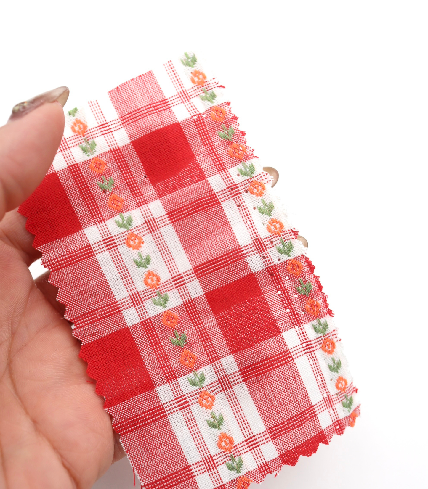 ストライプ小花柄刺繍・先染めタータンチェック生地｜【生地幅】約142センチ 【混率】綿100％｜ドッグウェア・春夏シャツ・ブラウス・子供服向き