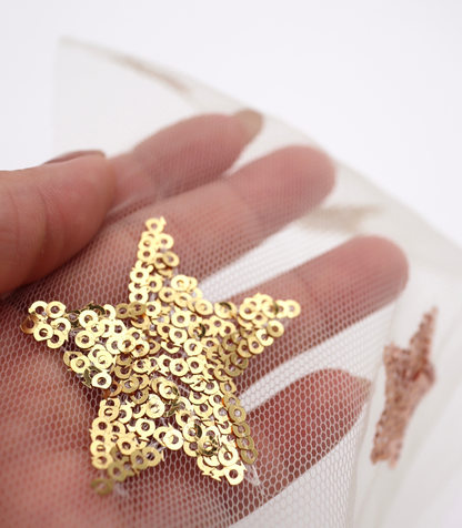 【25SS-395】星柄スパンコール刺繍チュール　/0.5ｙあたり=～1320円