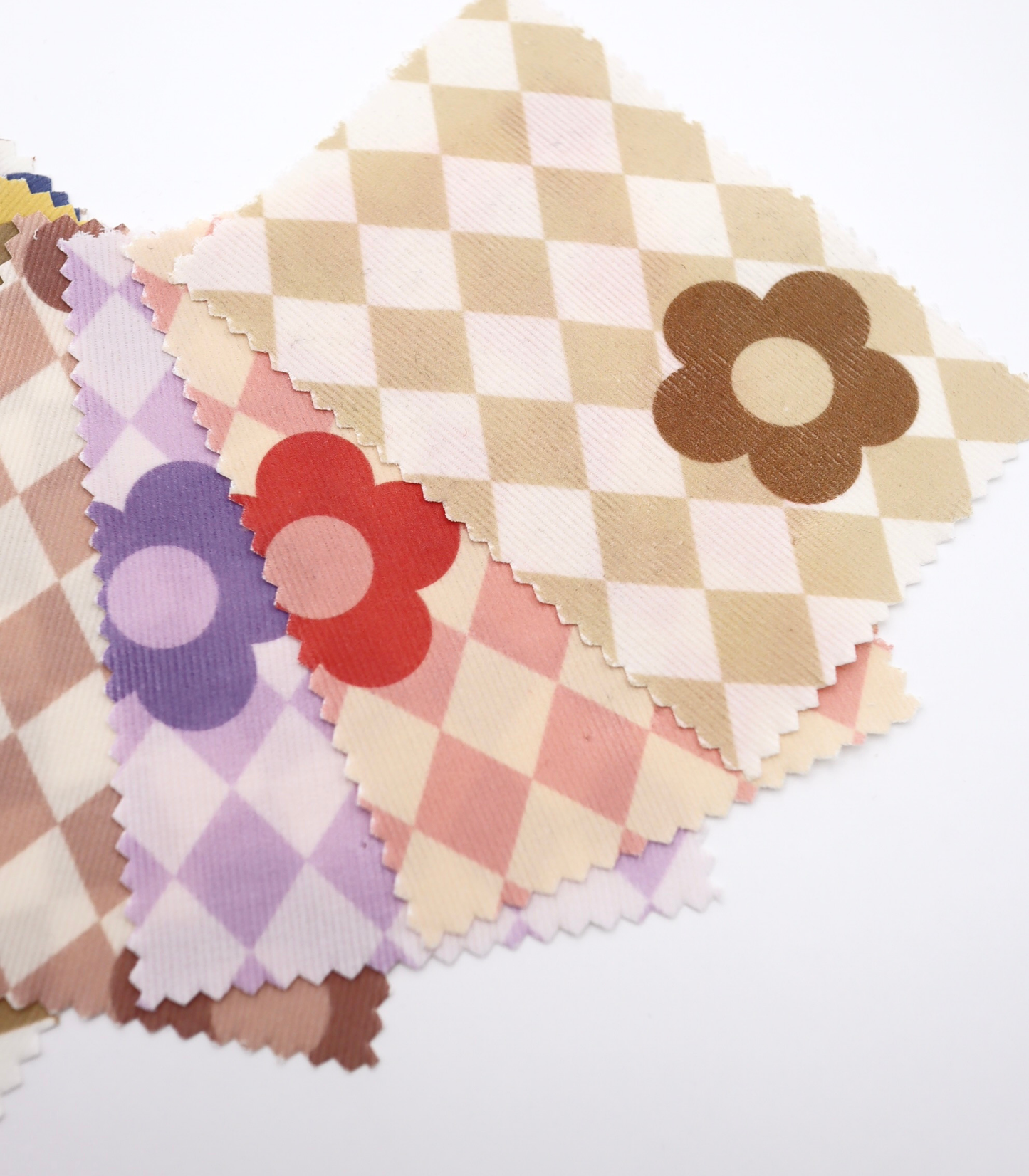 【25SS-120】レトロフラワー×ダイヤチェックプリントコーデュロイ　/0.5ｙあたり=～930円